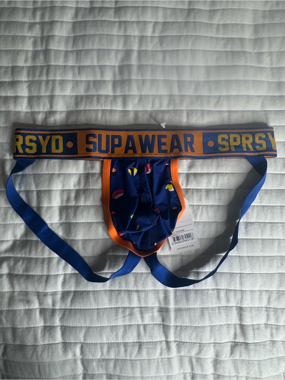 SUPAWEAR Navy & Orange Men's Jockstrap with Lip Print